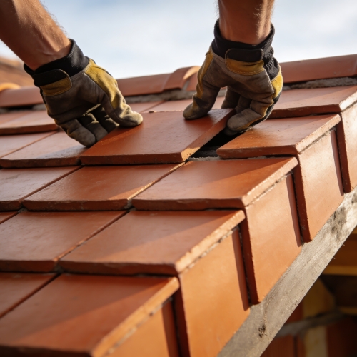 Tagarbejde med nyt tegltag under montering i Frederikssund i Nordsjælland