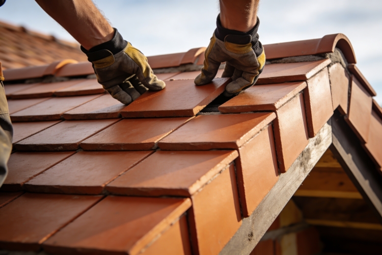 Tagarbejde med nyt tegltag under montering i Frederikssund i Nordsjælland